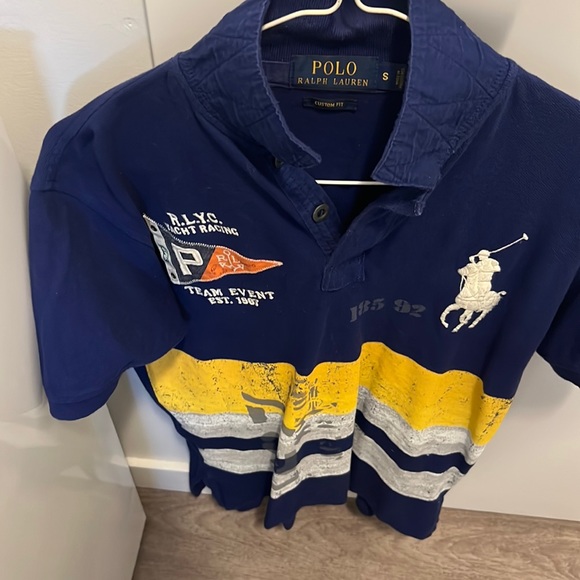 Polo Ralph Lauren Polo Shirt. Yellow and Navy Blue - Picture 1 of 4